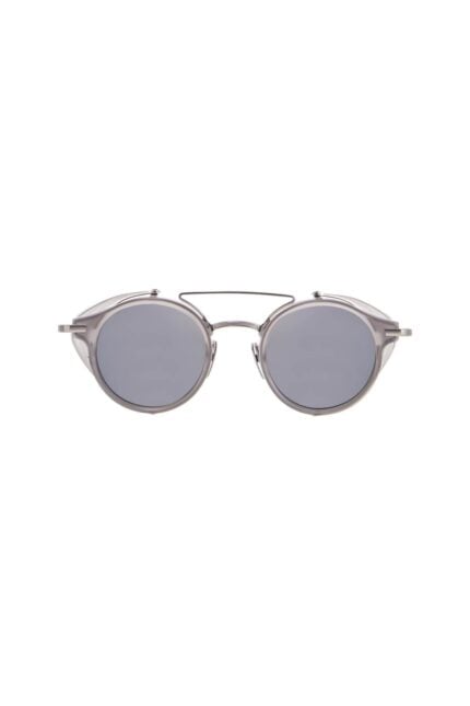 THOM BROWNE Round Sunglasses In Light Grey Titanium And Acetate With Side Protection