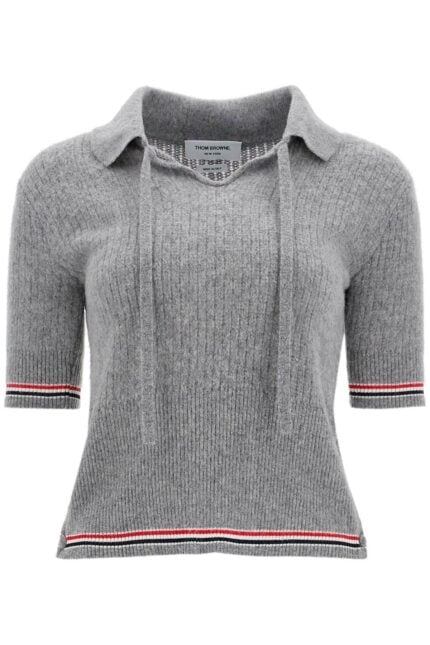 THOM BROWNE Short-sleeved Merino Wool Polo