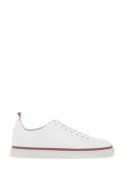 THOM BROWNE Smooth Leather Sneakers With Tricolor Detail.