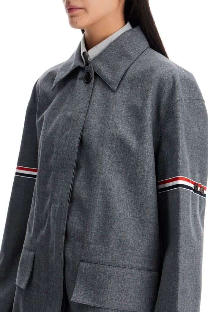 THOM BROWNE Waterproof Technical Wool Coat With Rwb Stripes