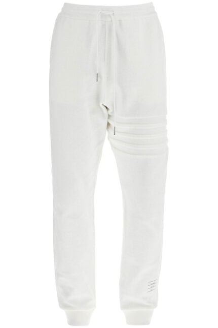 THOM BROWNE White Cotton Sweatpants With 4 Stripes