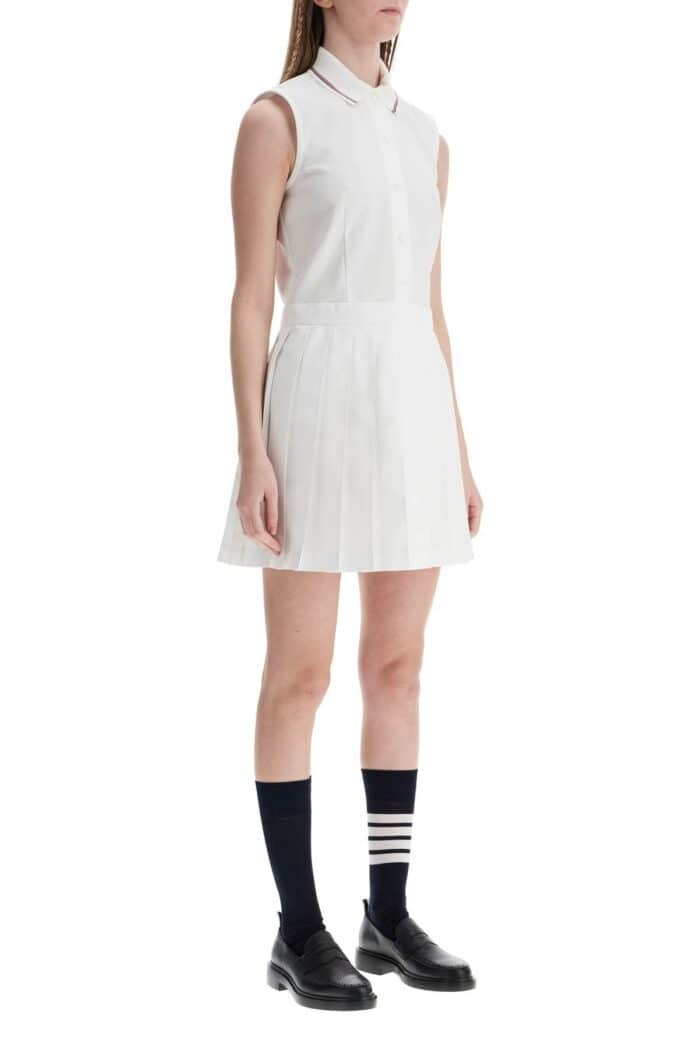 THOM BROWNE White Pleated Cotton Dress For Women