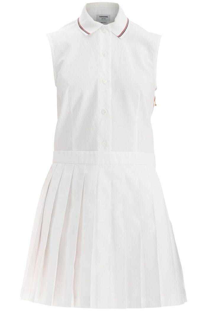 THOM BROWNE White Pleated Cotton Dress For Women