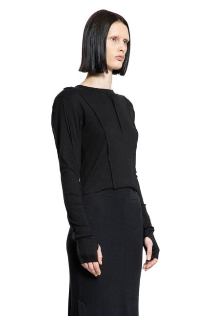 THOM KROM Long Sleeve Crop Top In Stretch Cotton Jersey