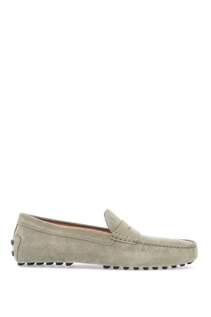 TOD'S Beige Suede Driving Moccasin For Men With Rubber Sole