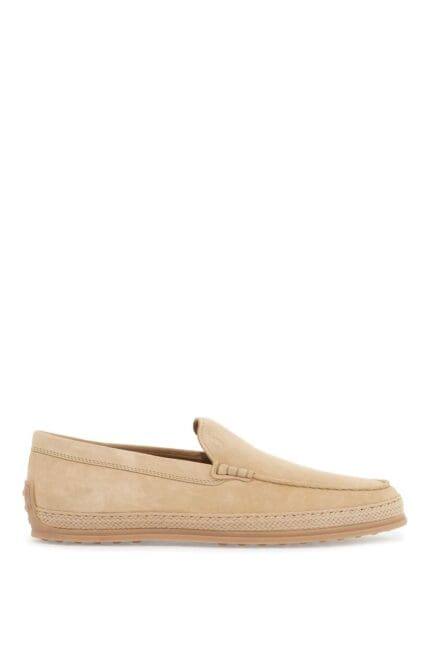 TOD'S Beige Woven Leather Slip-on Loafers With Rubber Sole