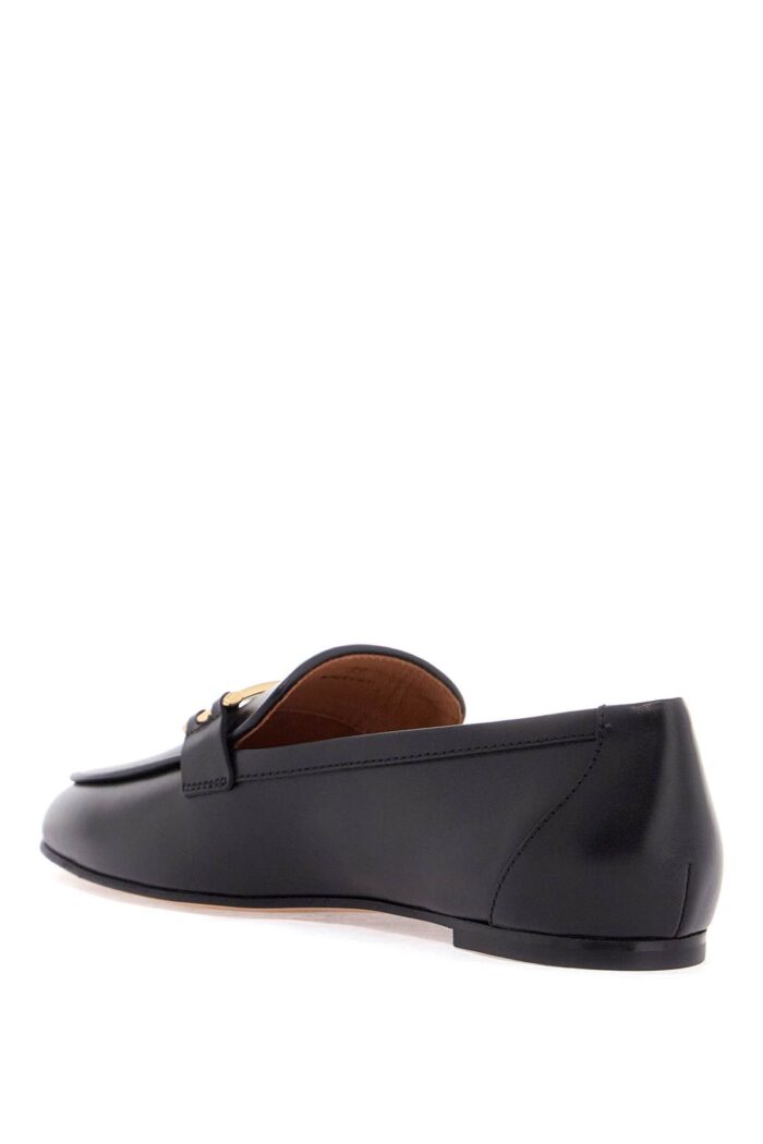 TOD'S Black Calfskin Women's Loafers With Metallic Band