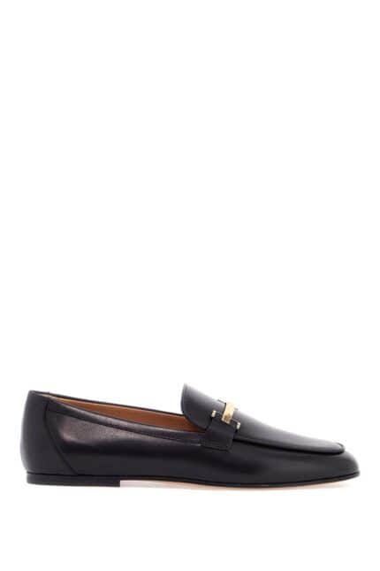 TOD'S Black Calfskin Women's Loafers With Metallic Band