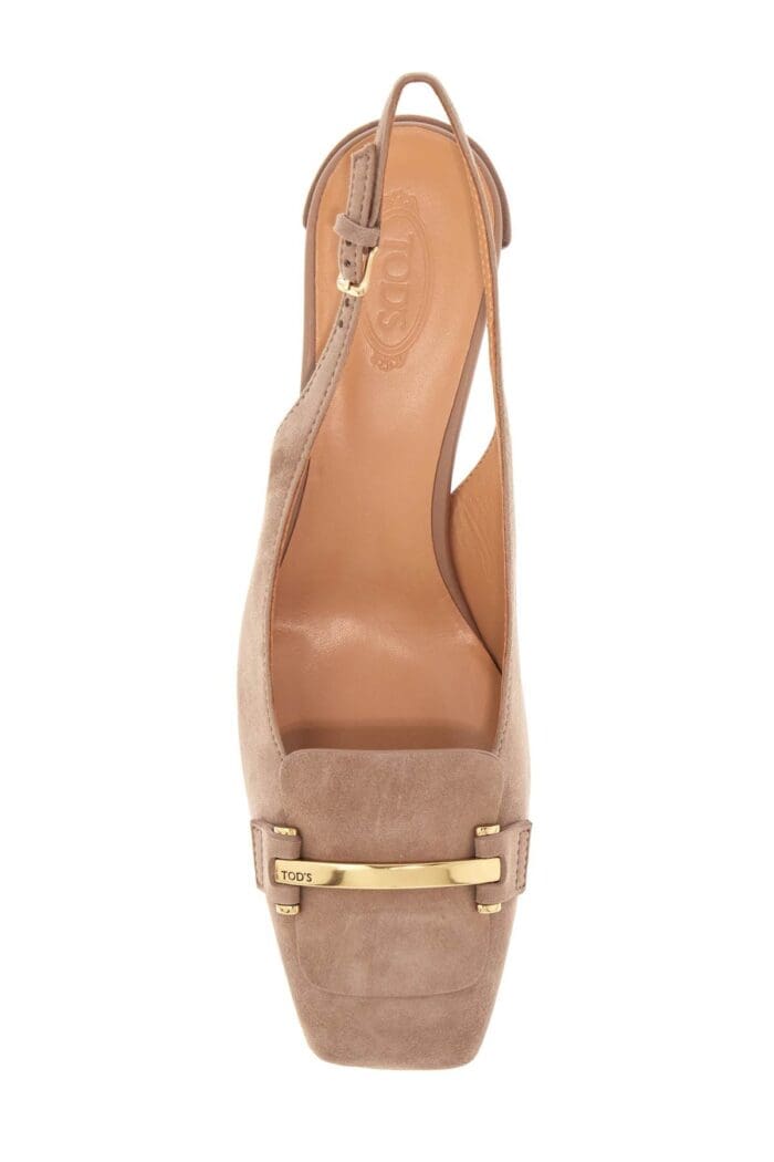 TOD'S Cappuccino Goat Leather Pumps With Metal Bar