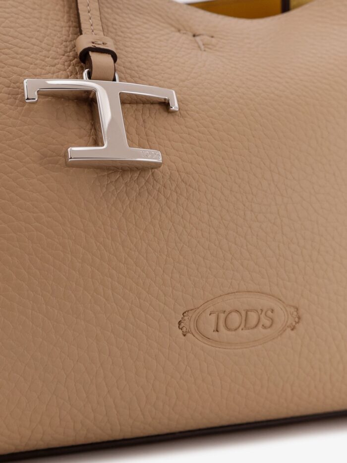 TOD'S Leather Shoulder Bag With Metal T-Timeless Logo