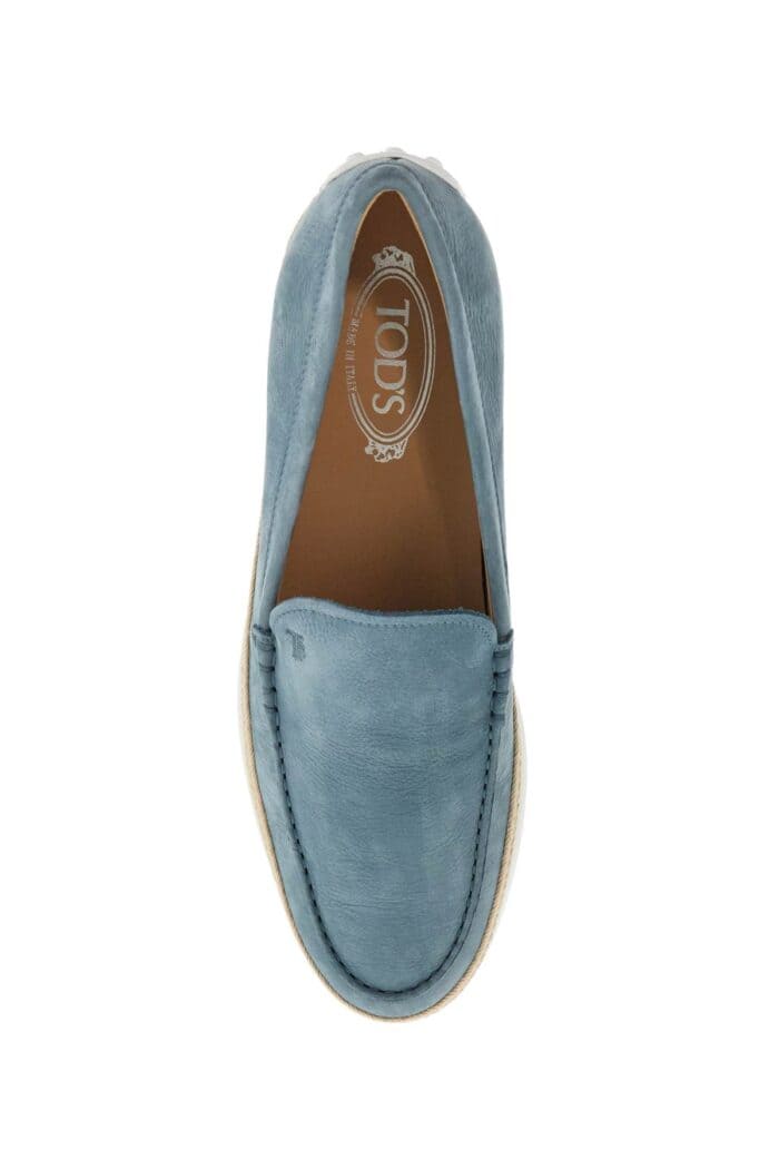 TOD'S Light Blue Calfskin Loafers With Rubber And Rope Sole