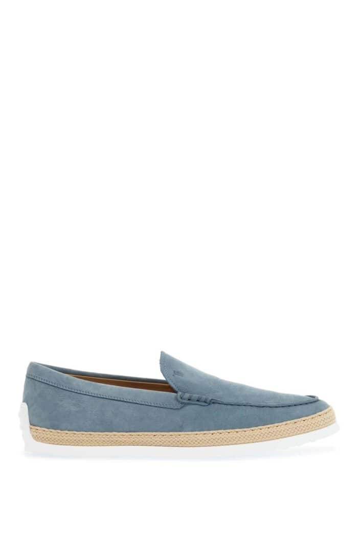 TOD'S Light Blue Calfskin Loafers With Rubber And Rope Sole