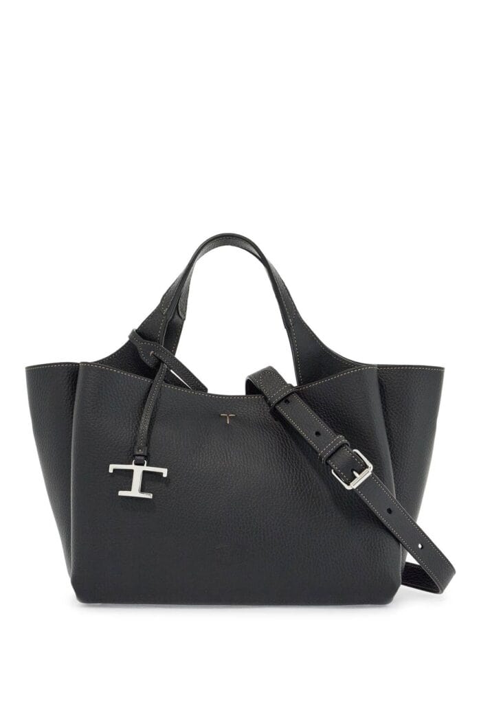 TOD'S Mini Black Calfskin Handbag With 2 Handles And Shoulder Strap