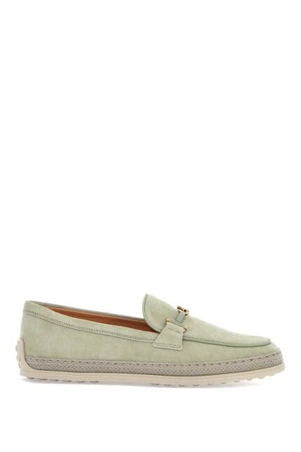 TOD'S Oil Green Calfskin Loafers With Leather Sole And Gold Detail