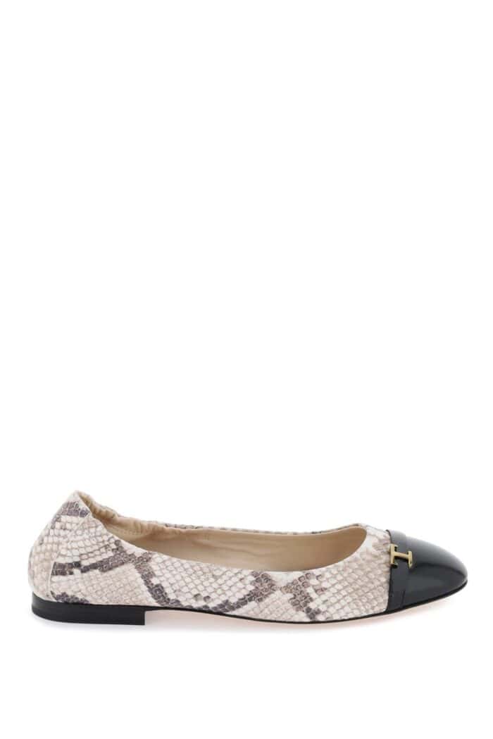 TOD'S Snake-printed Leather Ballet Flats