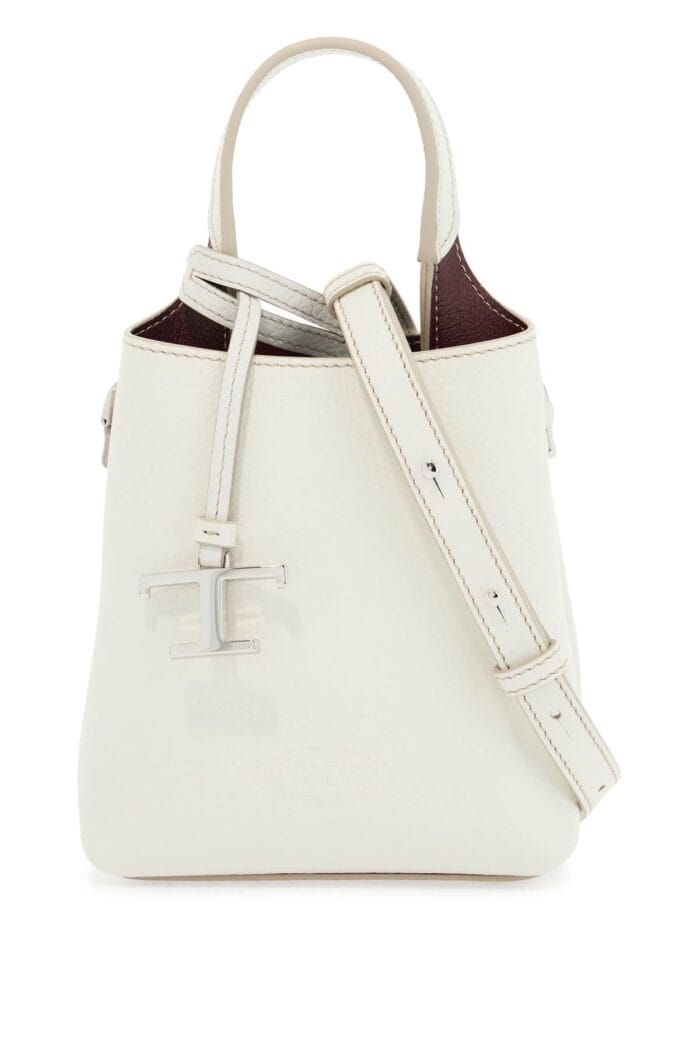 TOD'S White Calf Leather Crossbody Bag With Burgundy Details