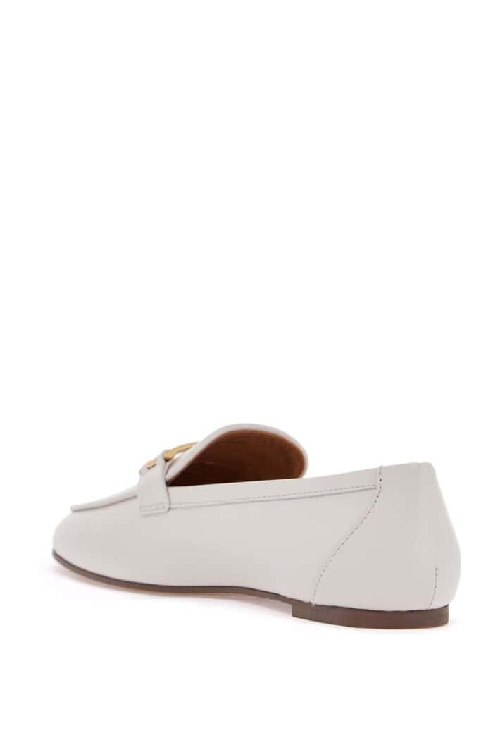 TOD'S White Calfskin Moccasin With Gold Bar And Velcro Closure