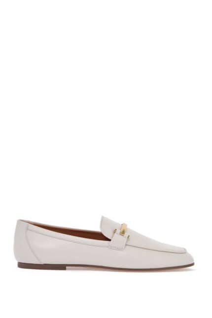 TOD'S White Calfskin Moccasin With Gold Bar And Velcro Closure