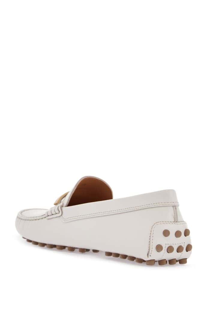 TOD'S White Lime Calfskin Driving Loafer With Low Heel