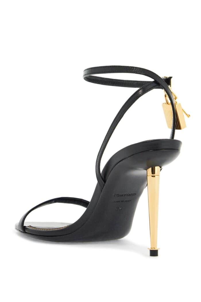 TOM FORD Black Goat Leather Sandals With 10 Cm Stiletto Heel And Ankle Strap