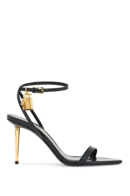 TOM FORD Black Goat Leather Sandals With 10 Cm Stiletto Heel And Ankle Strap