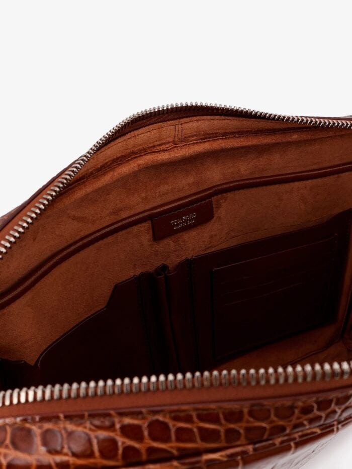 TOM FORD Croco Print Leather Laptop Pouch