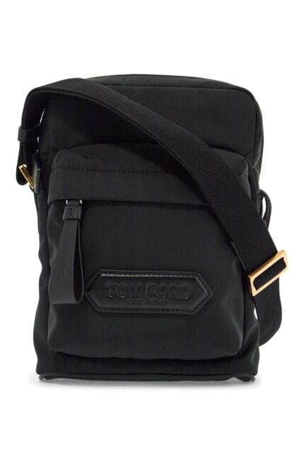 TOM FORD Elegant Black Leather And Polyester Messenger Bag With Adjustable Shoulder Strap