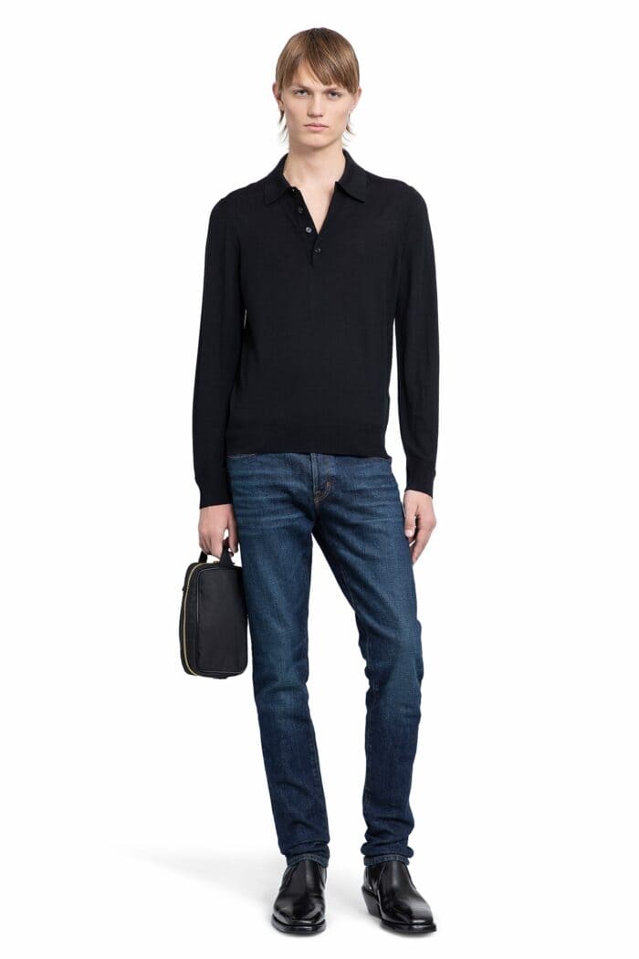 TOM FORD Fine Gauge Merino Long Sleeve Knit Polo