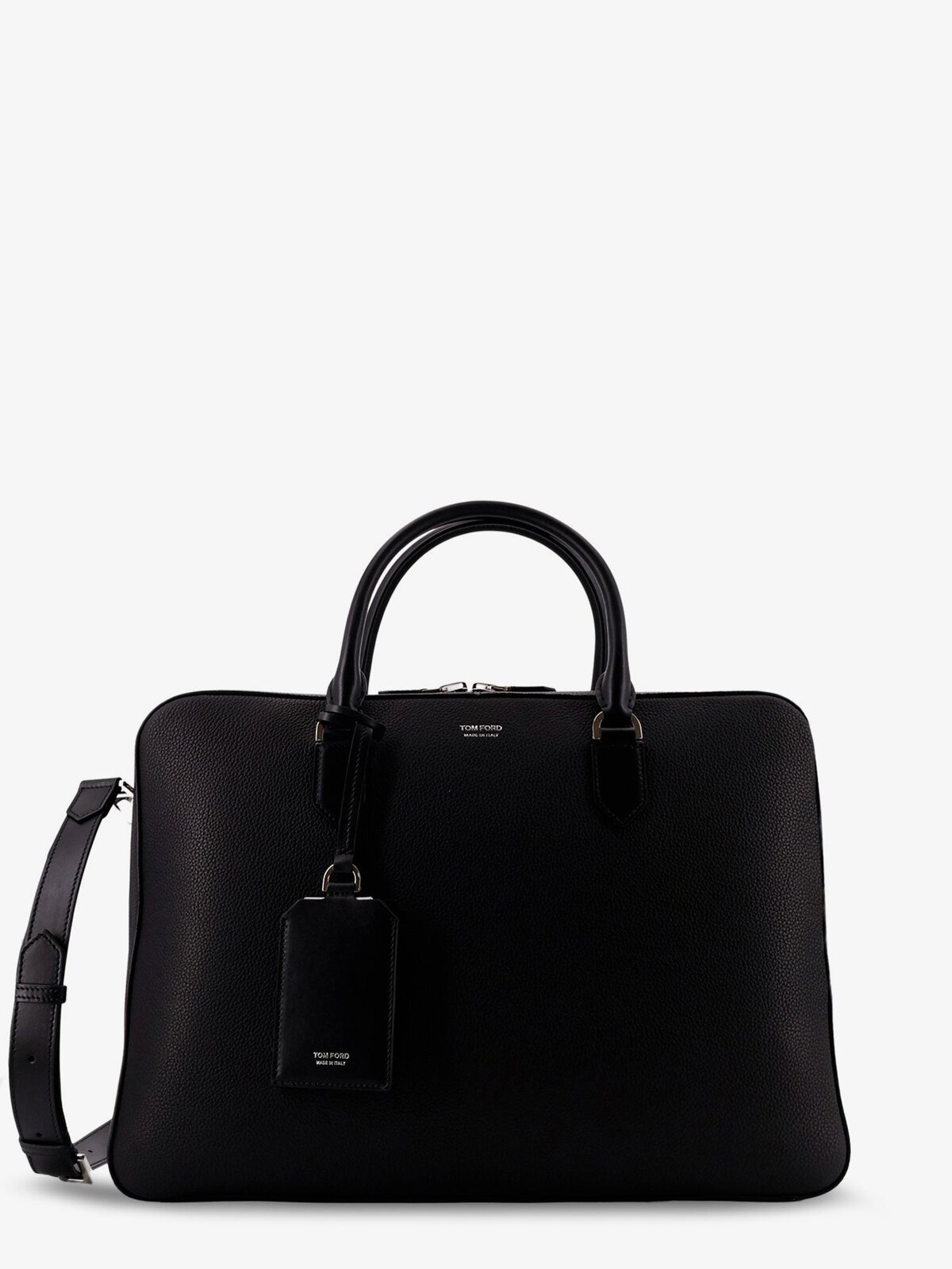 TOM FORD Hammered Leather Working Bag With Logo On The Front