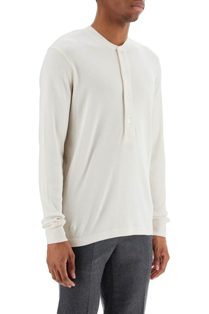 TOM FORD Henley T-shirt Ivory In Cotton And Microfiber Ribbed