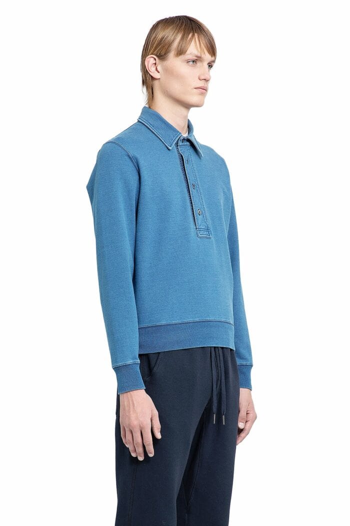 TOM FORD Indigo Dye Jersey Long Sleeve Polo