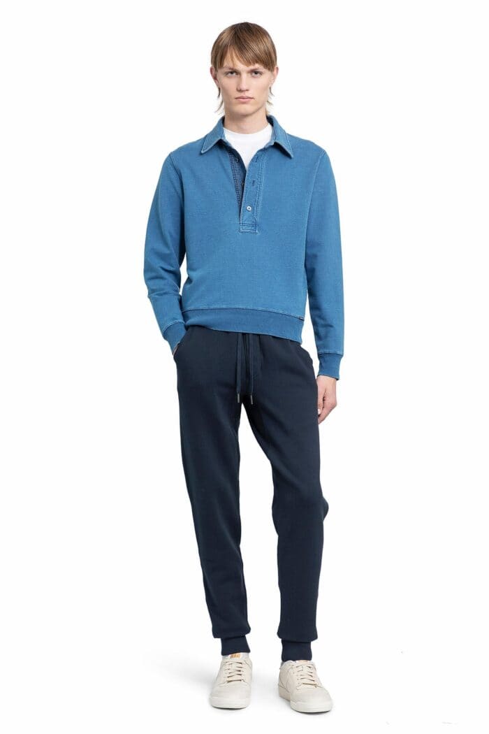 TOM FORD Indigo Dye Jersey Long Sleeve Polo