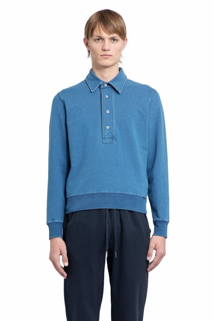 TOM FORD Indigo Dye Jersey Long Sleeve Polo