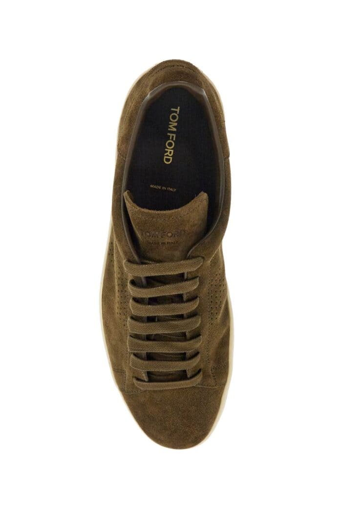 TOM FORD Khaki Suede Low Top Sneakers With Rubber Sole