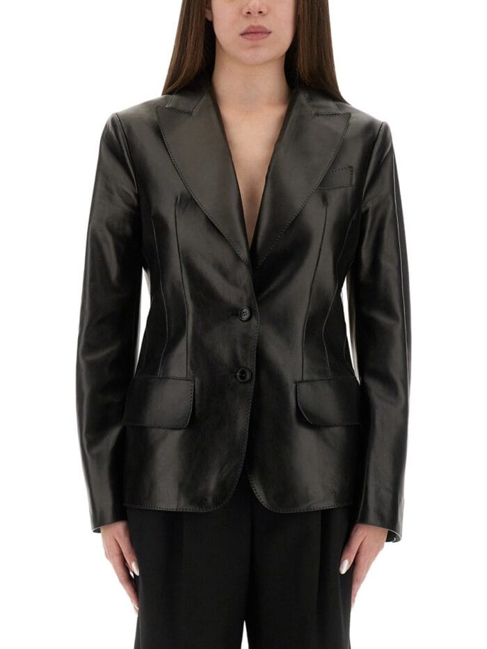 TOM FORD LEATHER JACKET WITH SPEAR LAPELS