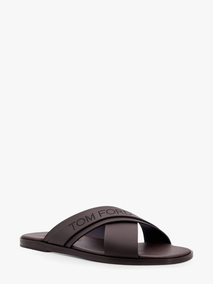 TOM FORD Leather Sandals With Perforated Logo Detail