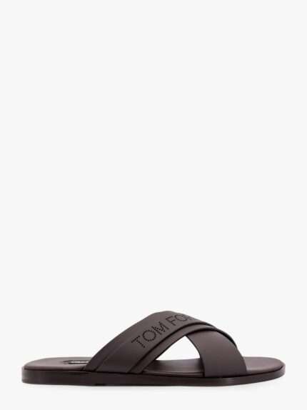 TOM FORD Leather Sandals With Perforated Logo Detail