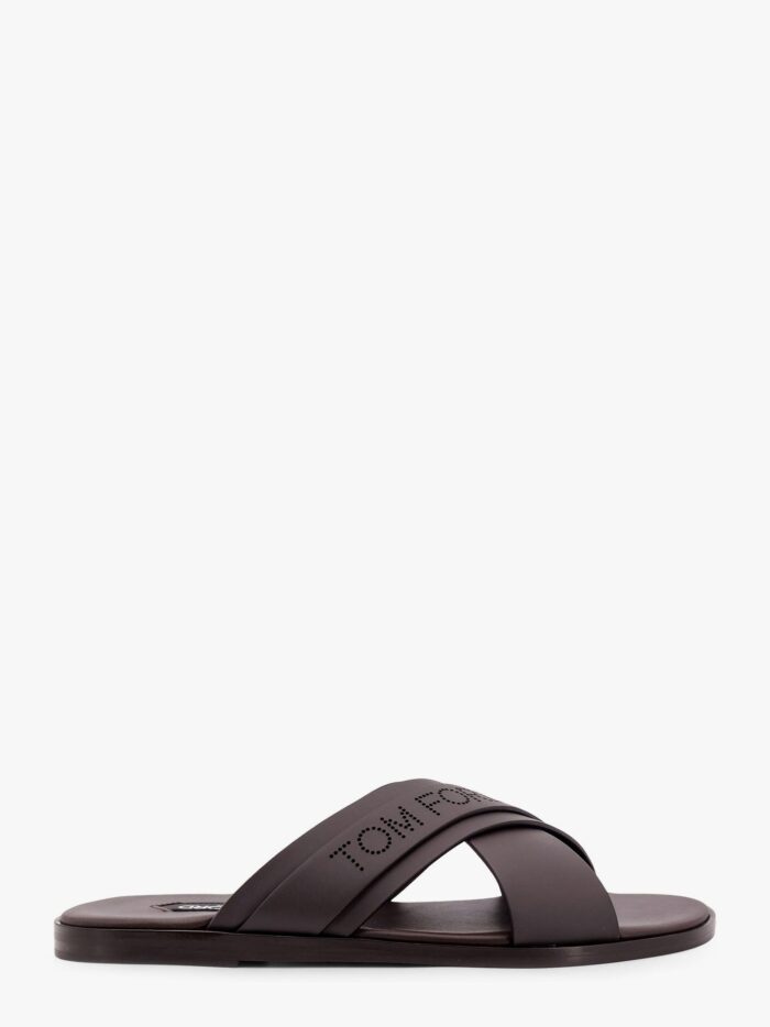 TOM FORD Leather Sandals With Perforated Logo Detail