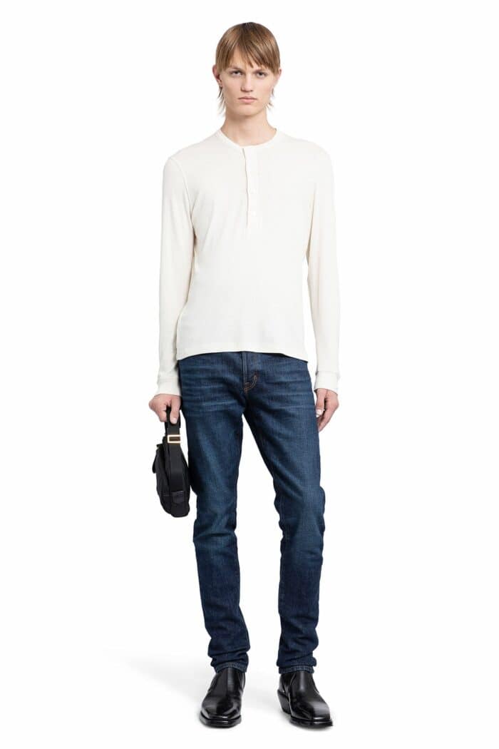 TOM FORD Lyocell Cotton Rib Long Sleeve Henley T-shirt