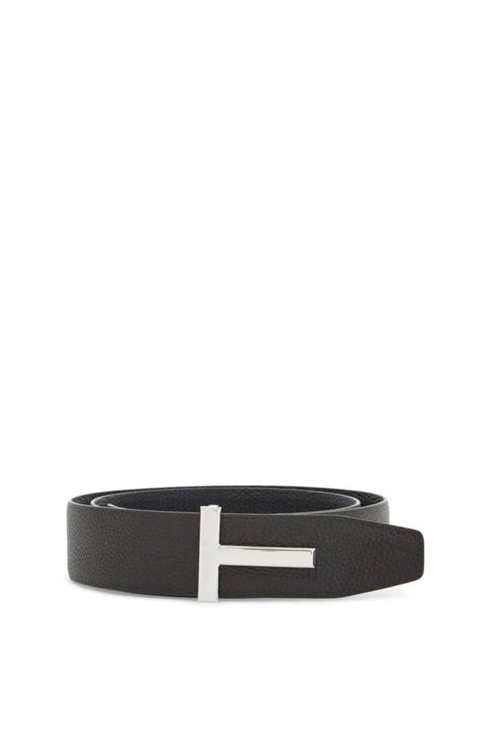 TOM FORD Men's Black Calfskin Belt With Metal Buckle