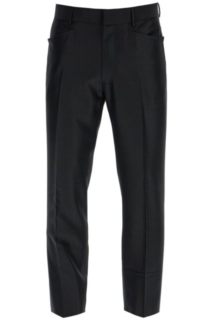 TOM FORD Men's Black Wool And Silk Regular Fit Trousers Made In Italy