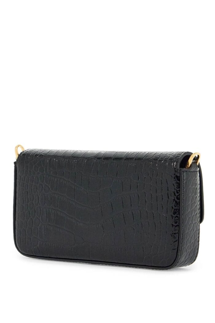 TOM FORD Mini Crossbody Bag In Black Calf Leather With Crocodile Effect