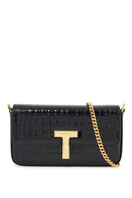 TOM FORD Mini Crossbody Bag In Black Calf Leather With Crocodile Effect