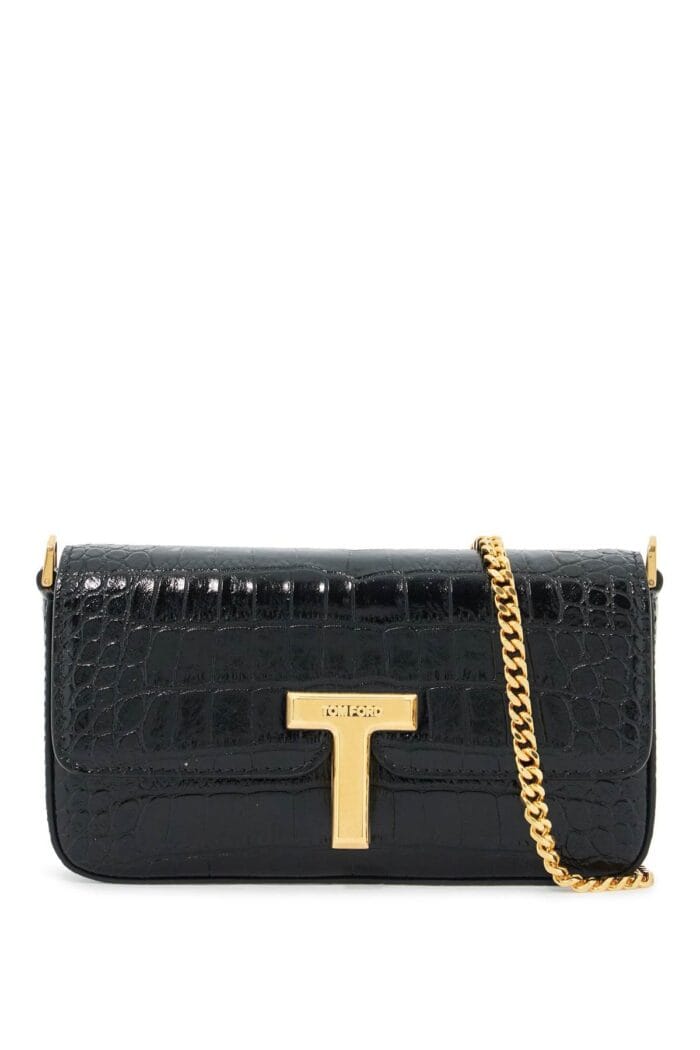 TOM FORD Mini Wallis Crocodile Print Leather Bag.