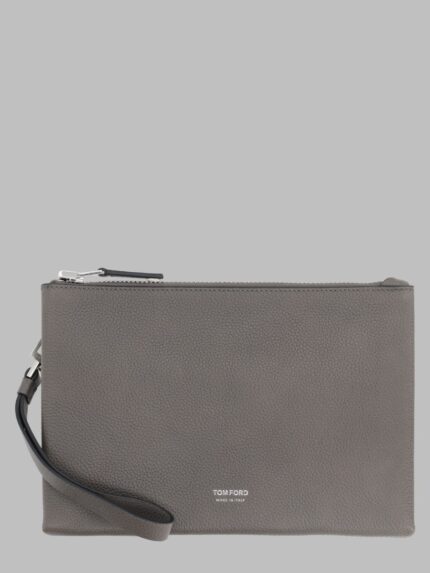 TOM FORD POUCHETTE MINIMAL SOTTILE IN PELLE FIORE CON CINTURINO DA POLSO