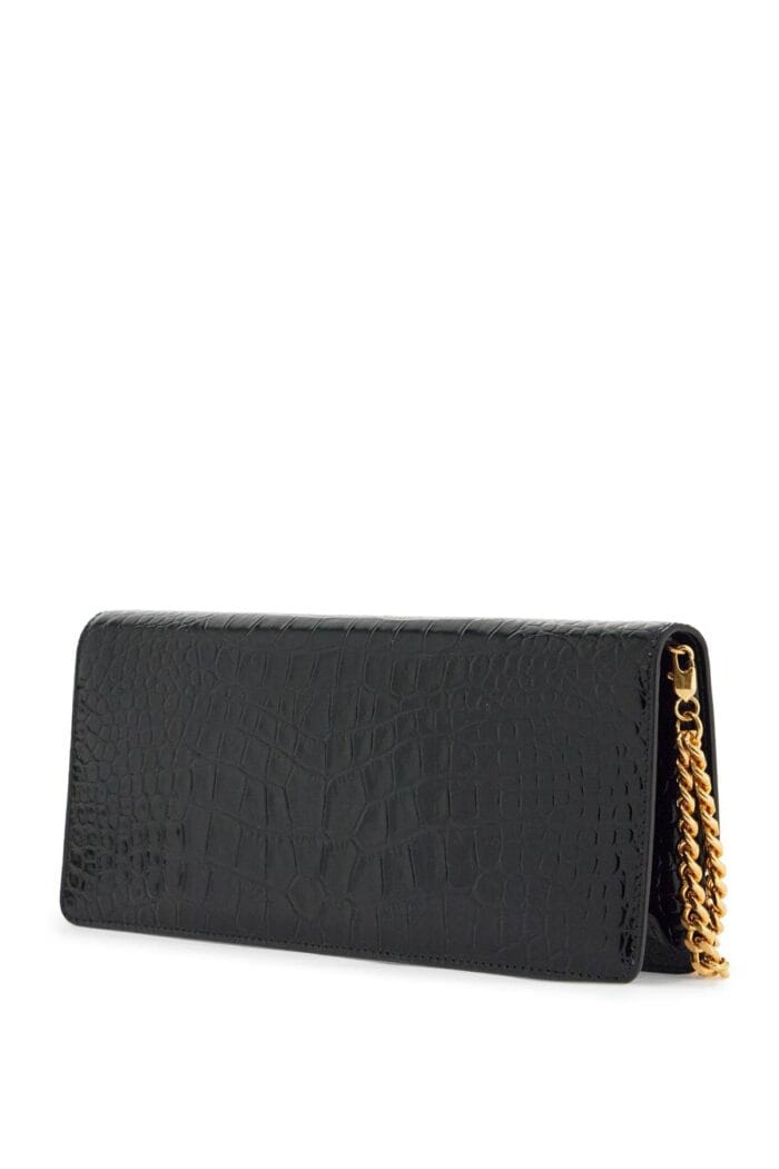 TOM FORD Shiny Black Crocodile Effect Calfskin Clutch