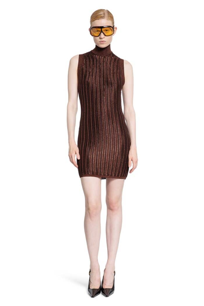 TOM FORD Slinky Viscose And Wool Metal Rib Mini Dress