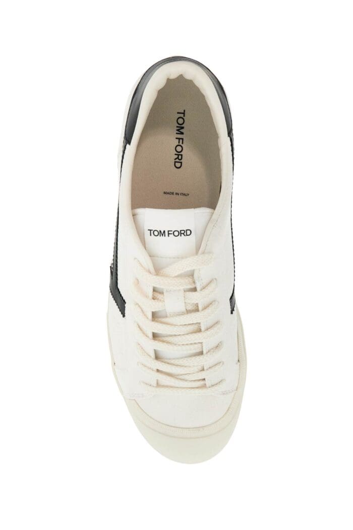 TOM FORD White Low Top Leather Sneakers With Velcro