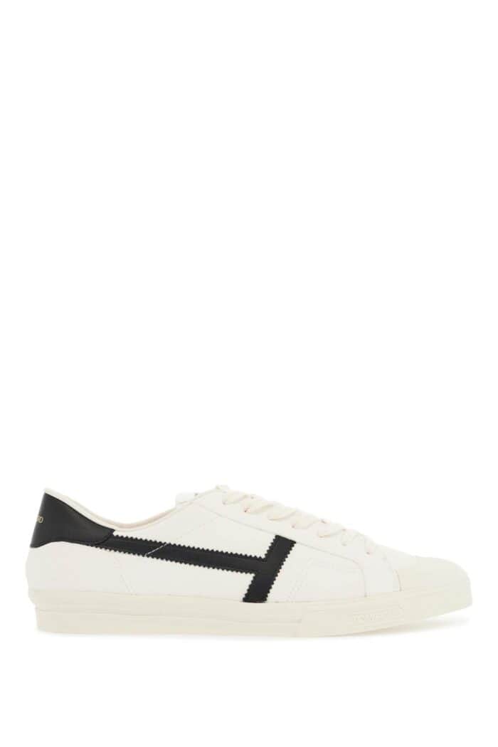 TOM FORD White Low Top Leather Sneakers With Velcro