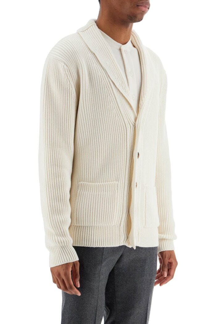 TOM FORD White Silk And Wool Cardigan With Shawl Collar